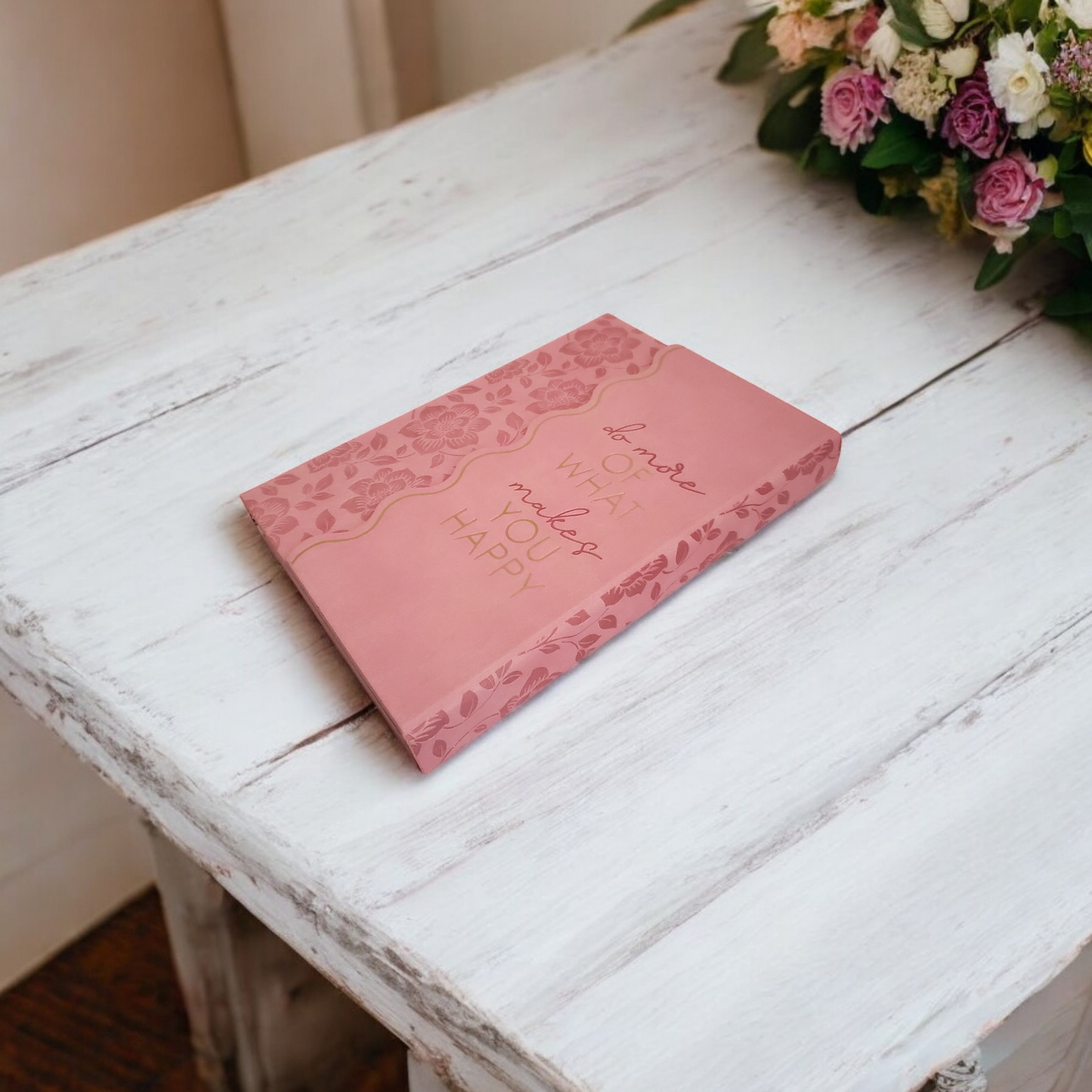 Pink Rose Faux Leather Covered Journal