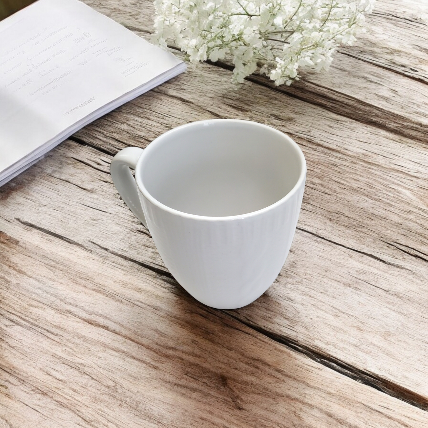 Elegant White Embossed Textured Stoneware Coffee Mug/Cup