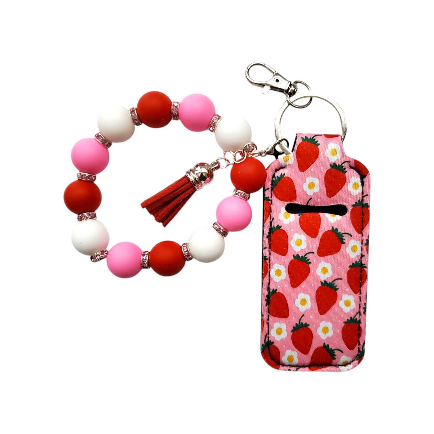 Silicone Beaded Wristlet Keychain Lip Gloss Holder