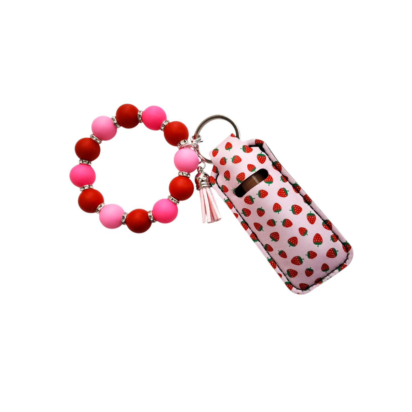 Silicone Beaded Wristlet Keychain Lip Gloss Holder