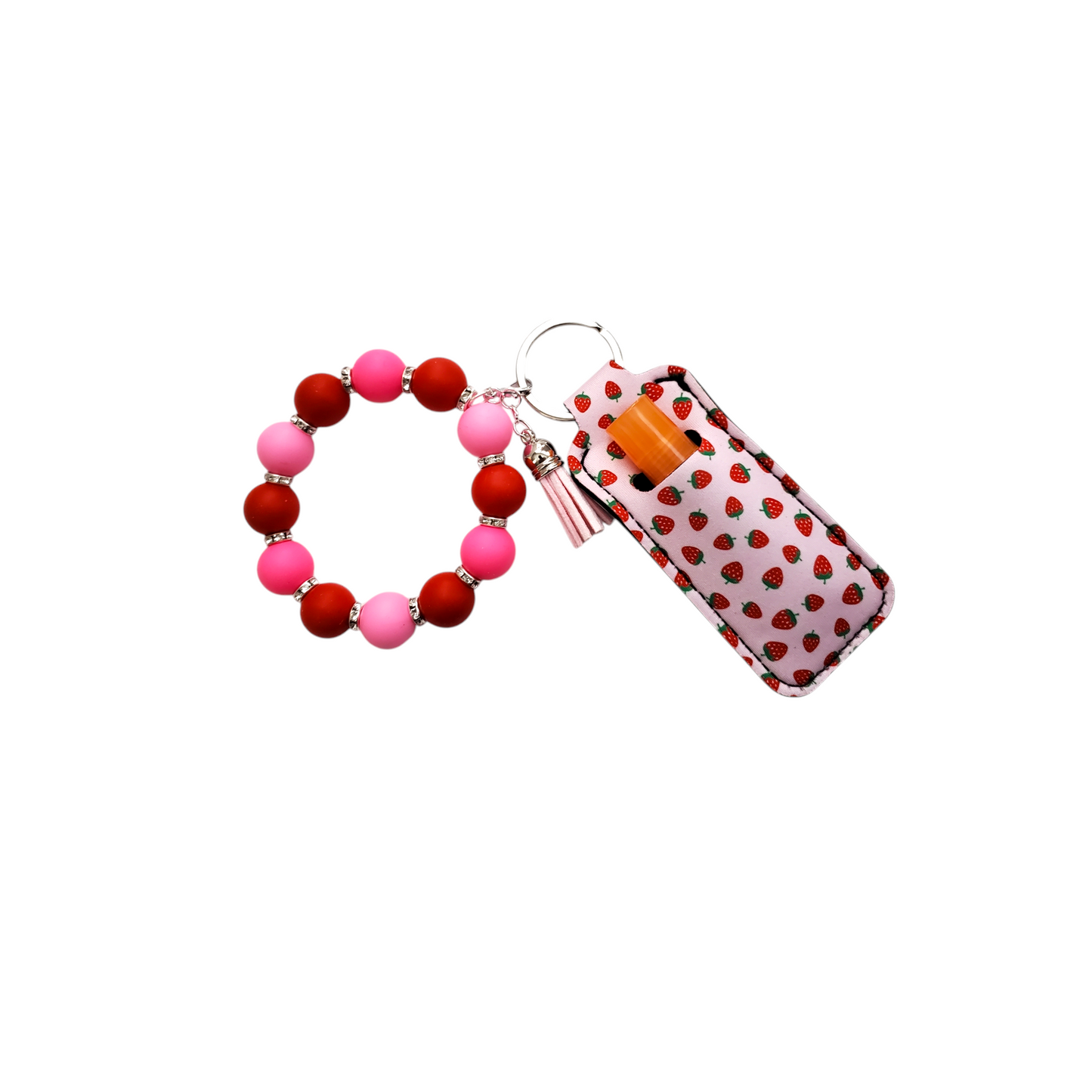 Silicone Beaded Wristlet Keychain Lip Gloss Holder