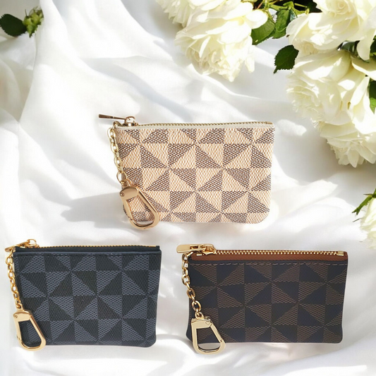 Geometric Pattern Coin Purse Keychain ( 3 Color Options Available )