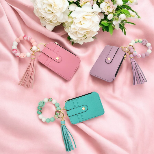 Plain Mini Wallet with Silicone Beaded Bracelet Keychain (3 Options Available)