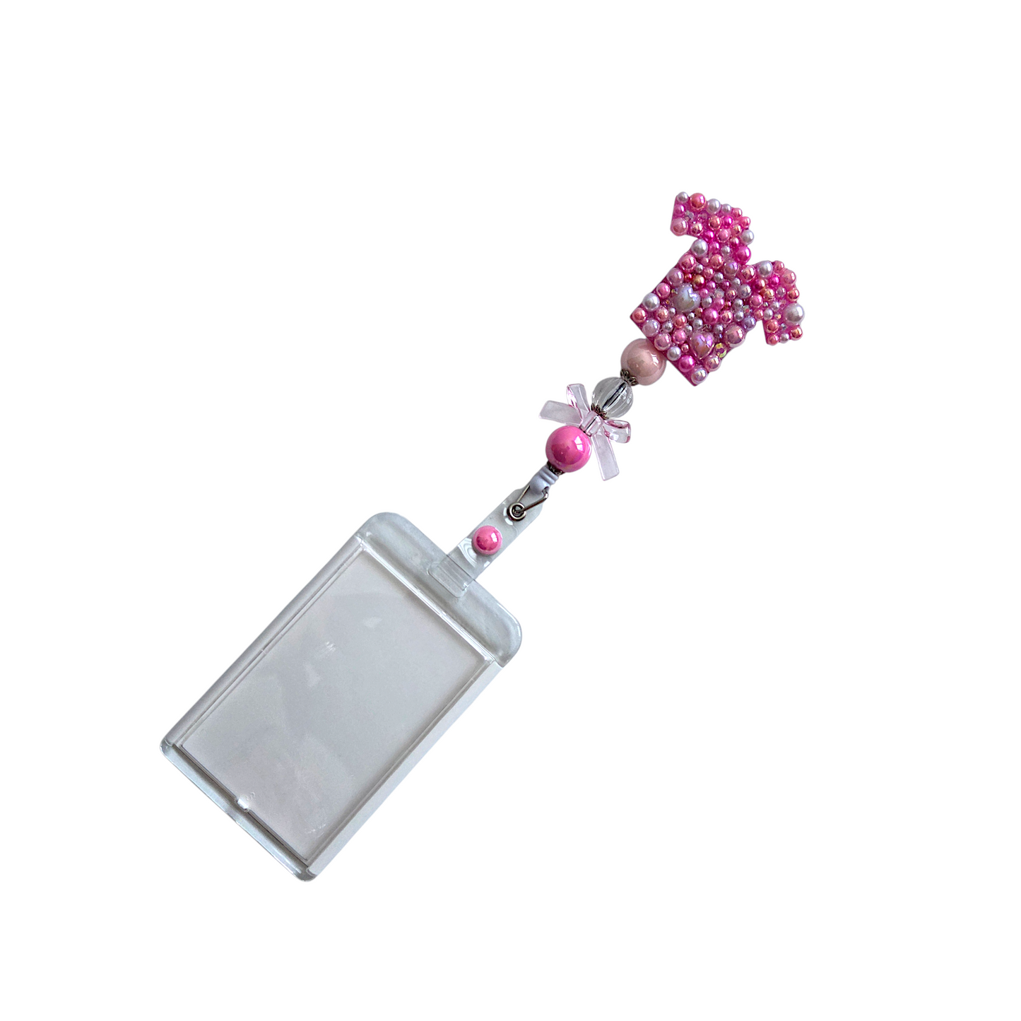 Blinged Nurse Badge Reel with Acrylic Beads and Charms, Retractable ID Holder