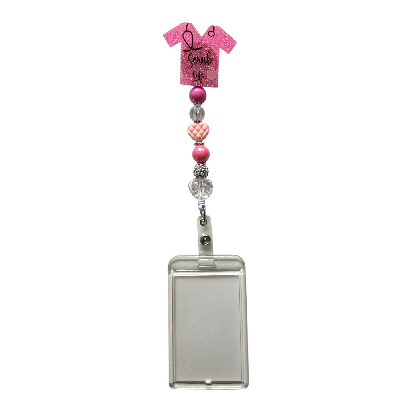 Nursing Scrub Top Badge Reel with Acrylic Beads