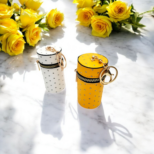 Diamond Accented Cylinder Mini Bag Keychain ( 2 Color Options Available )