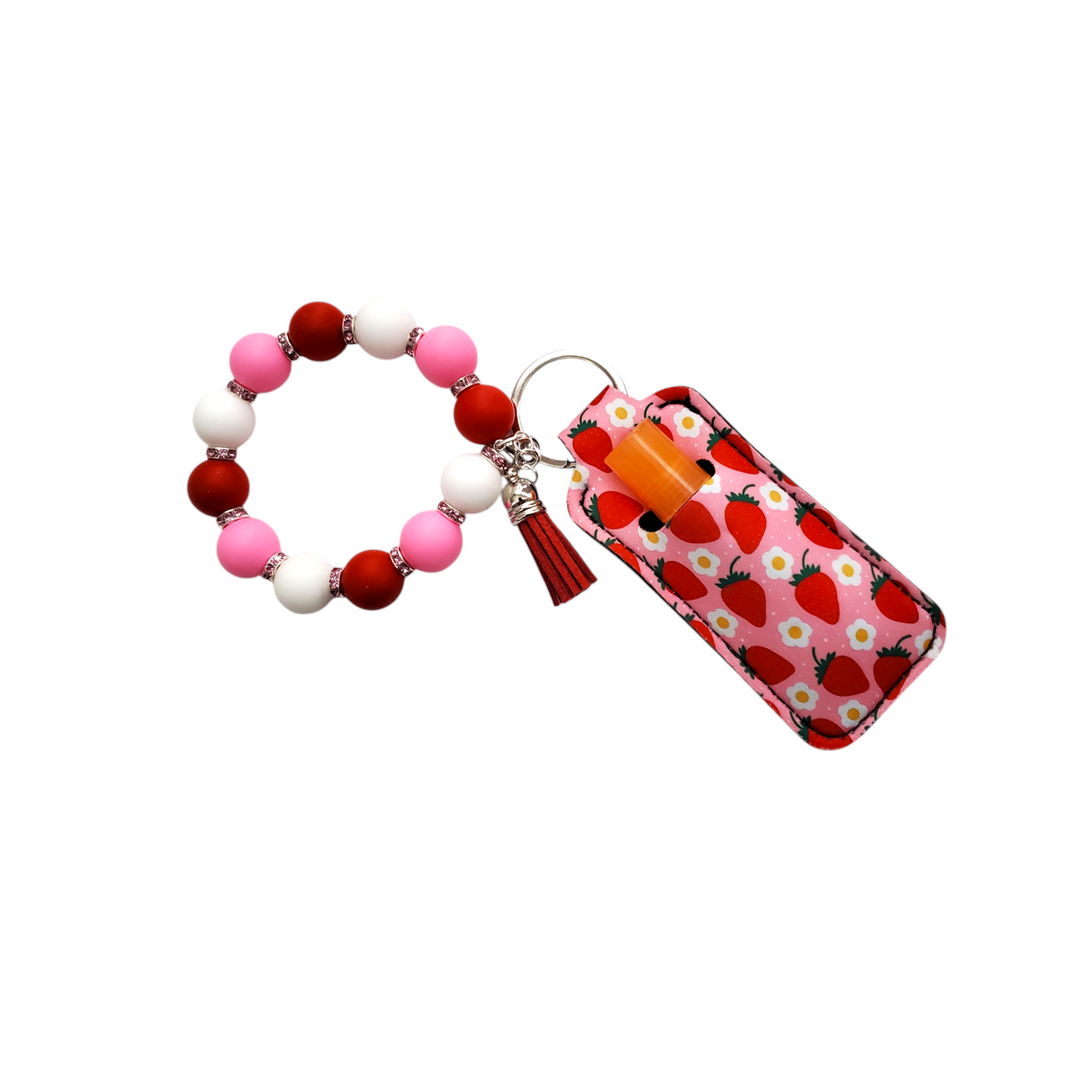 Silicone Beaded Wristlet Keychain Lip Gloss Holder