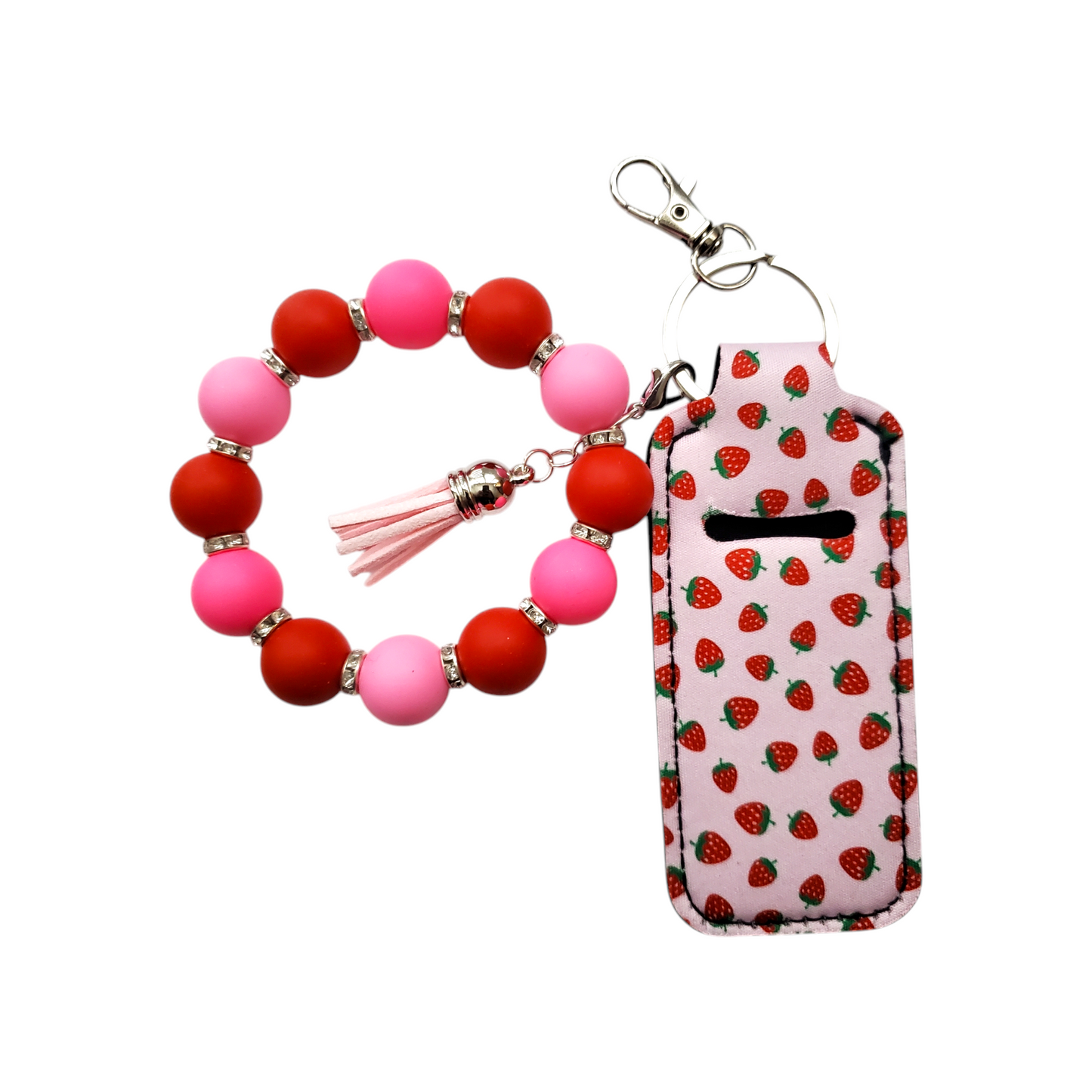 Silicone Beaded Wristlet Keychain Lip Gloss Holder