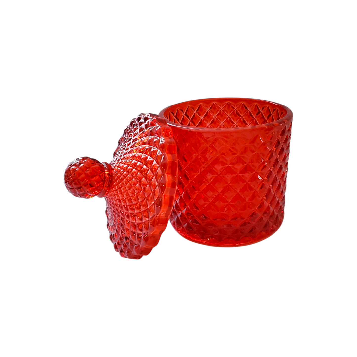 Red Glass Container/ Jar / Candy Dish / Trinkets Dish