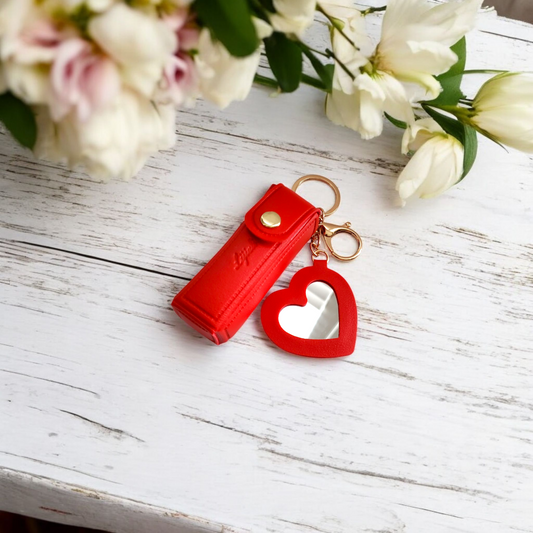 Mini Lipstick Holder Keychain with Heart Mirror (3 Options Available)