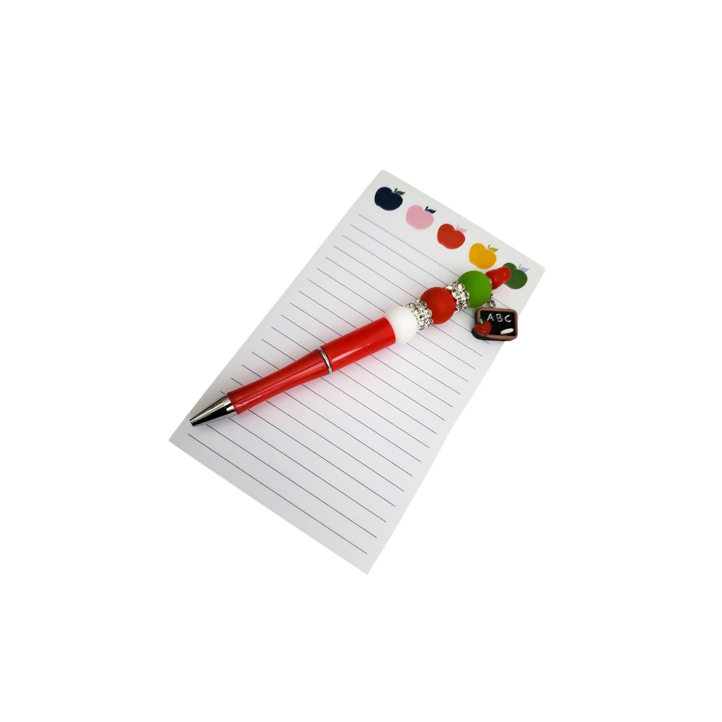 Teacher Appreciation Gift with Apple Note Pad & Handmade Beaded Pen / Gift Set