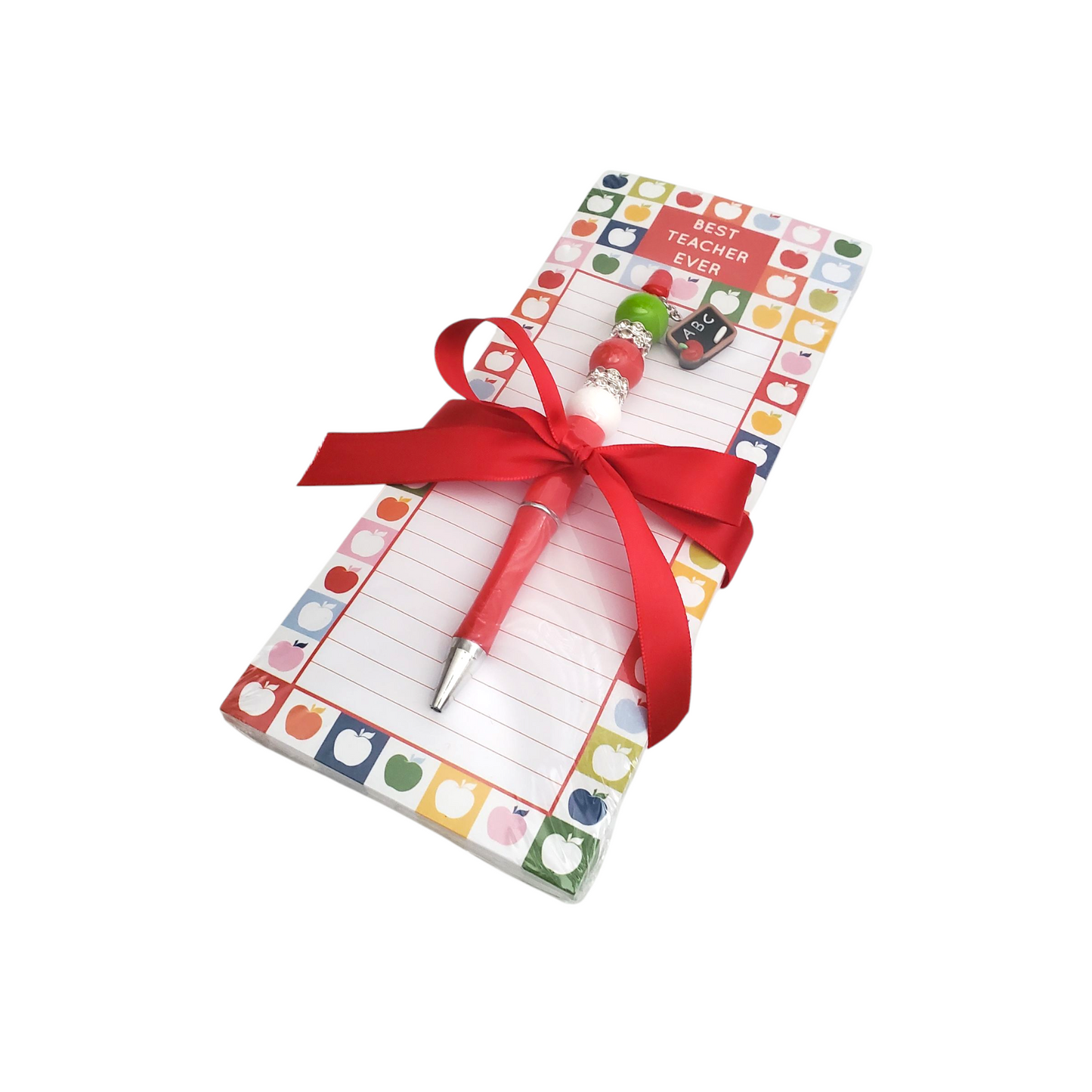 Teacher Appreciation Gift With Best Teacher Ever Note Pad & Handmade Beaded Pen / Gift Set
