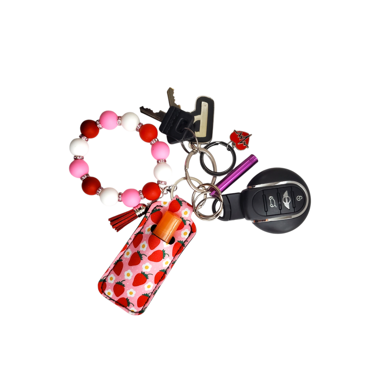 Silicone Beaded Wristlet Keychain Lip Gloss Holder