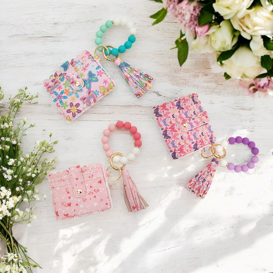 Beautifully Designed Mini Wallet with Silicone Beaded Bracelet Keychain (3 Options Available)