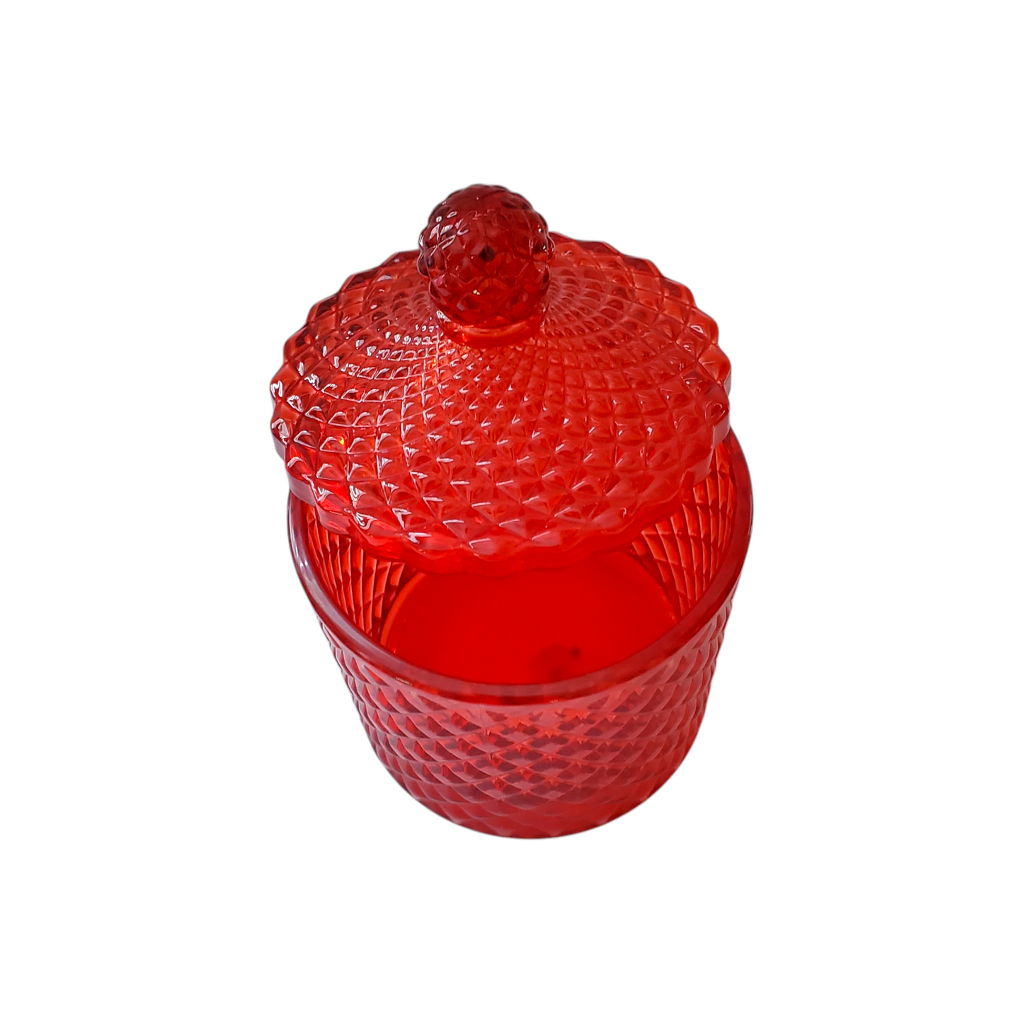 Red Glass Container/ Jar / Candy Dish / Trinkets Dish