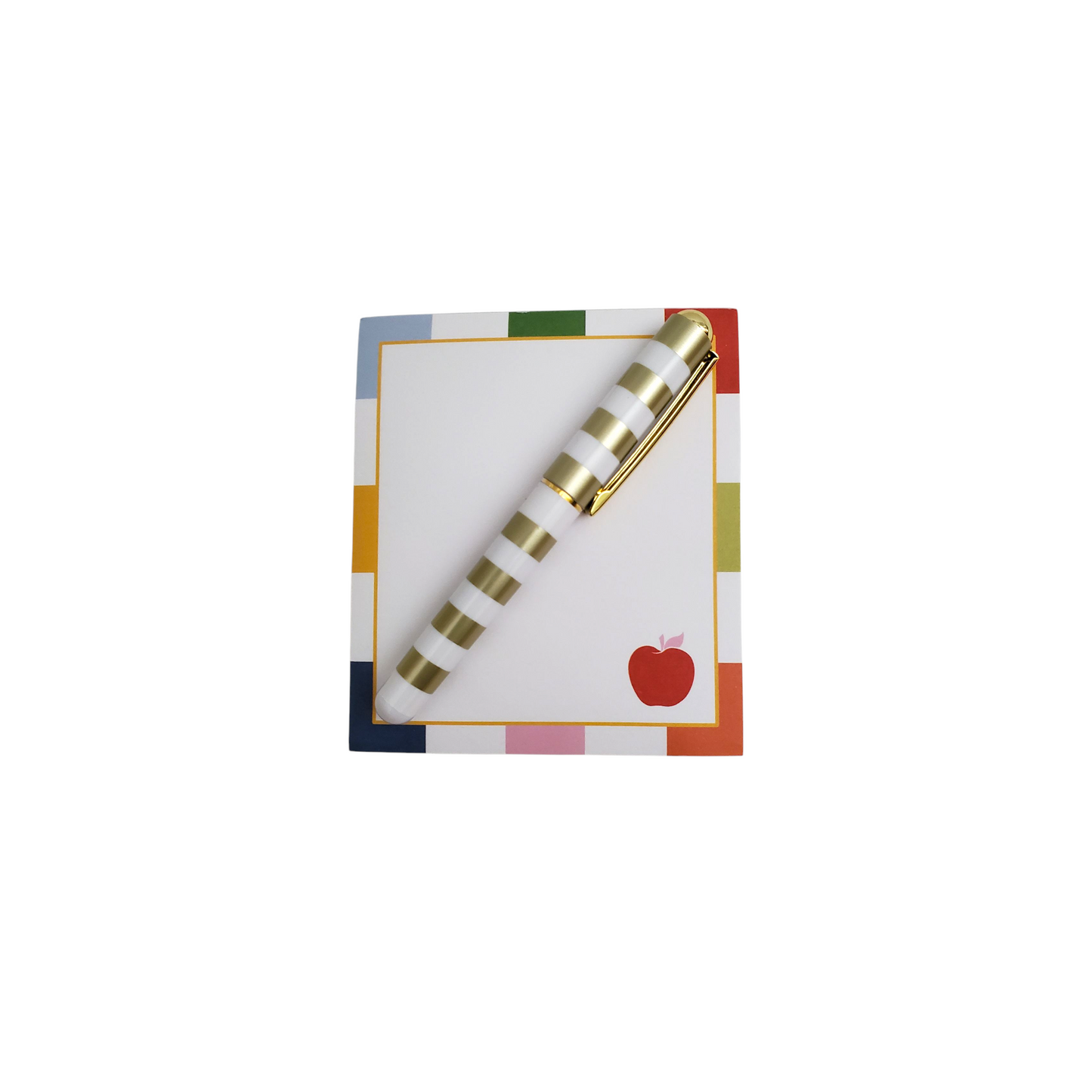 Teacher Appreciation Gift with Apple Note Pad & Mini Striped Pen / Gift Set