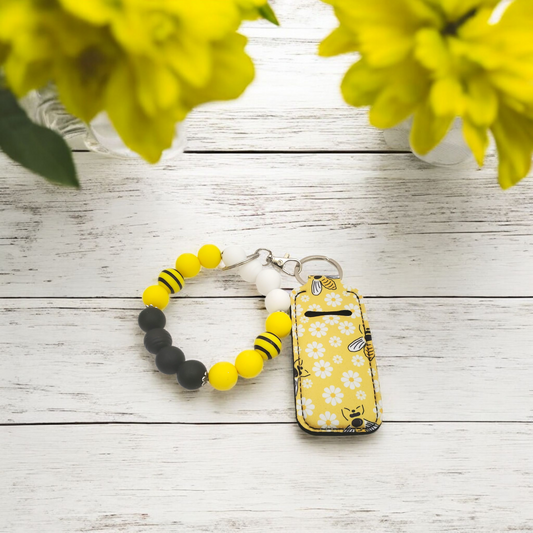 Honey Bee Silicone Beaded Bracelet Keychain Lip Gloss Holder  ( 2 Options Available)