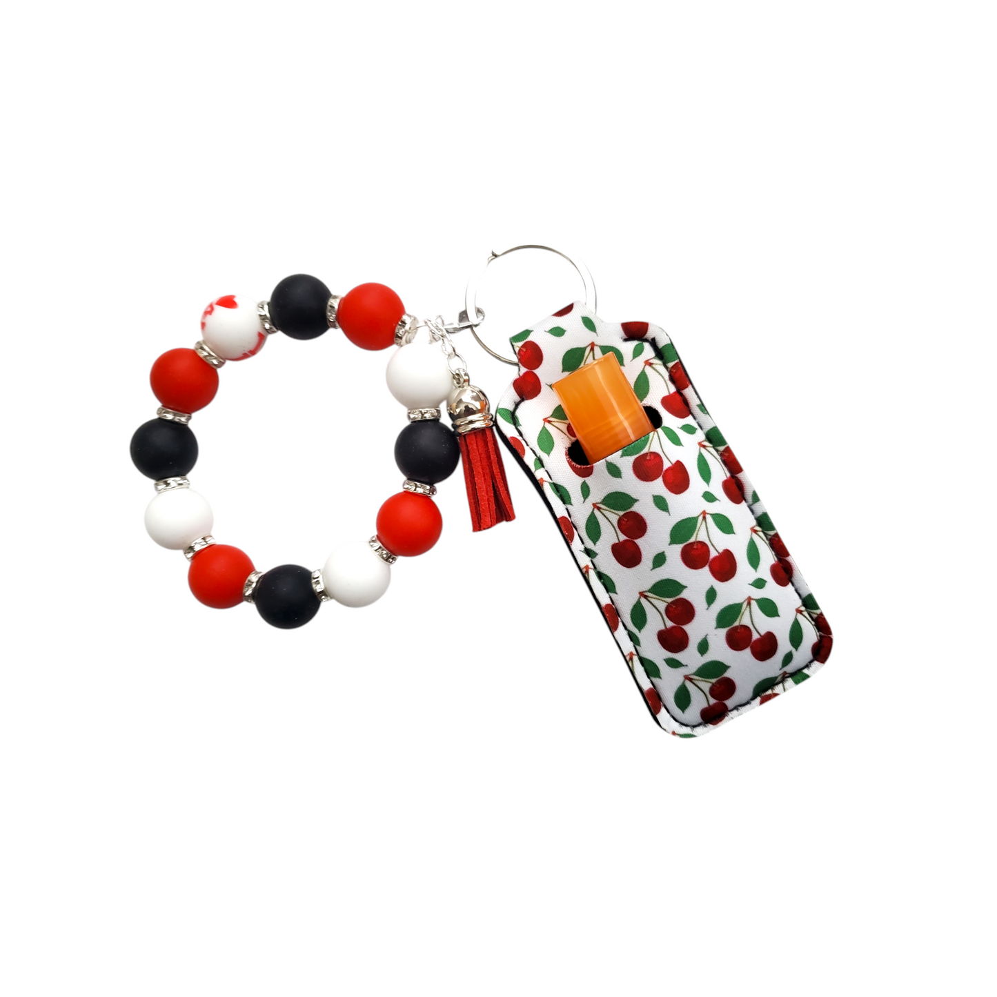 Silicone Beaded Wristlet Keychain Lip Gloss Holder