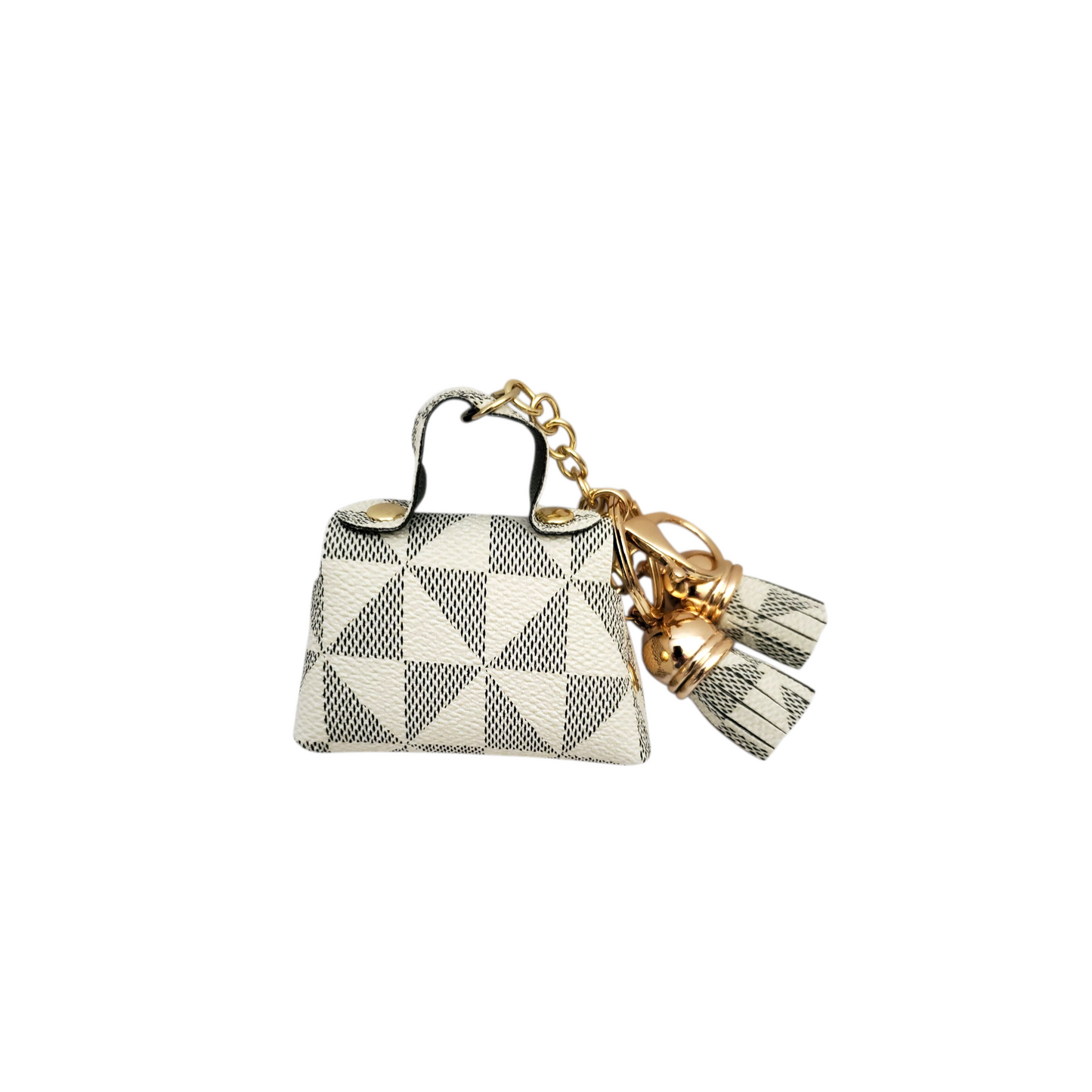 Faux Leather Geometric Pattern Mini Keychain Handbag with Charms