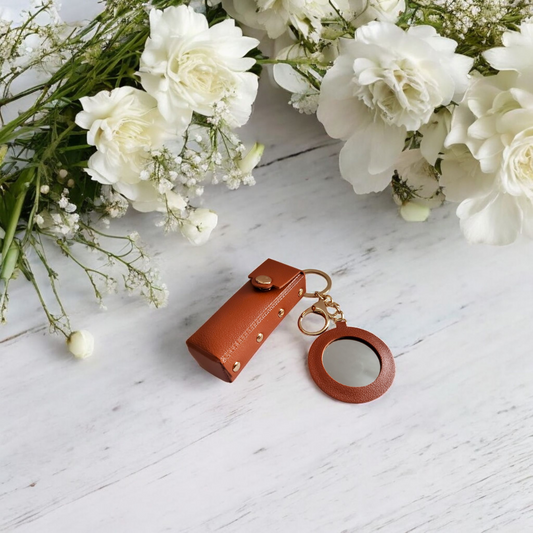 Mini Lipstick Holder Keychain with Round Mirror (6 Options Available)