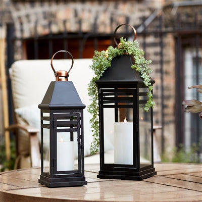 Modern Metal Lantern with Copper Accent (Set of 2)