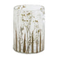Dried Floral Glass Candle Holders 4.25" H (Set of 3), dried yarrow floral embedded in a delicate wavy glass vase accented with blades of grass, this set best fits a 2" votive or tea light candle.