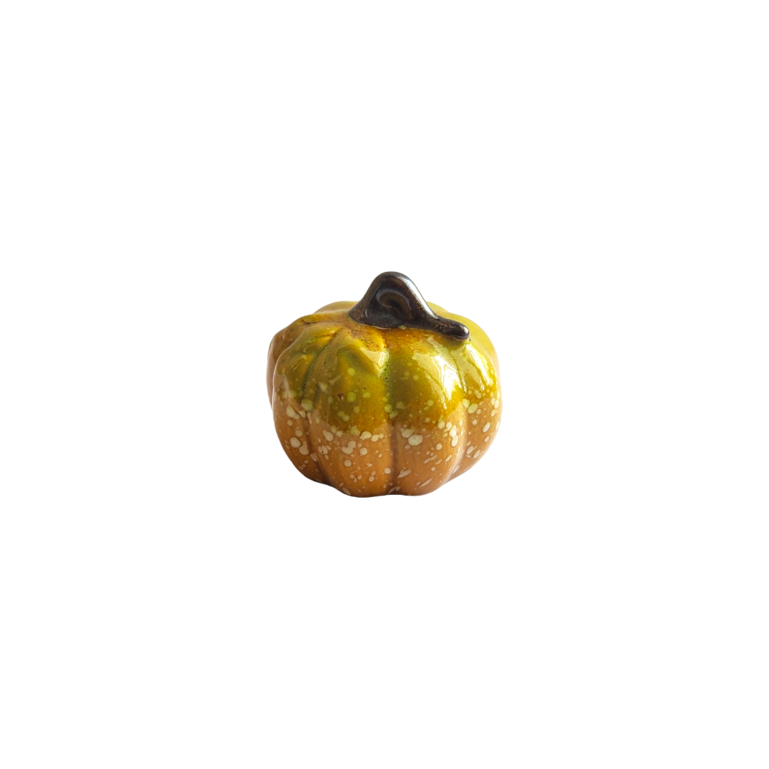 Green and brown  spotted ceramic pumpkin table top