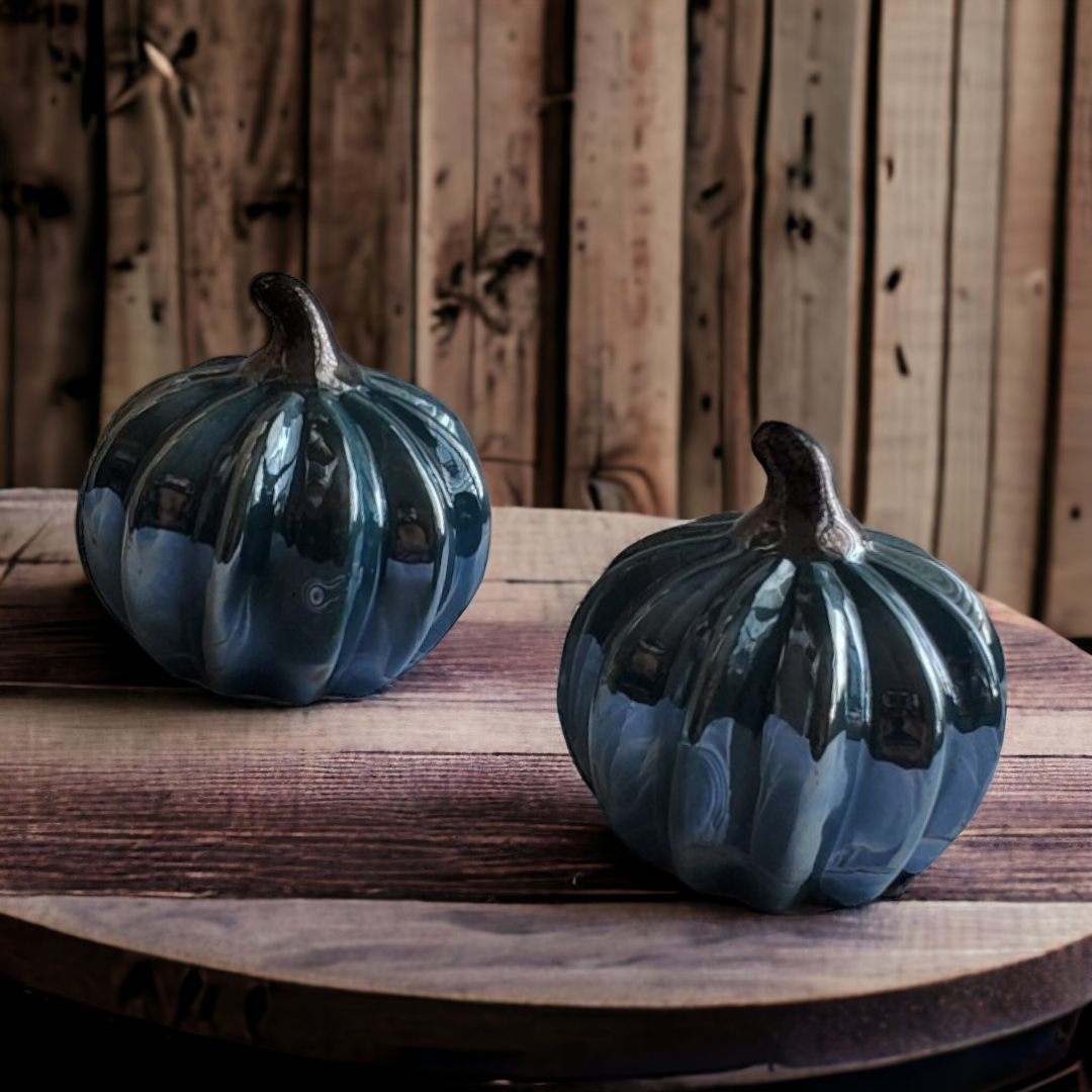 Blue Pearlized Ceramic Pumpkin Tabletop (Set of 2)