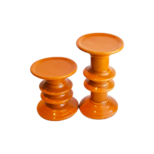 Orange Fall/Autumn Pedestal Candle Holders / Set of 2