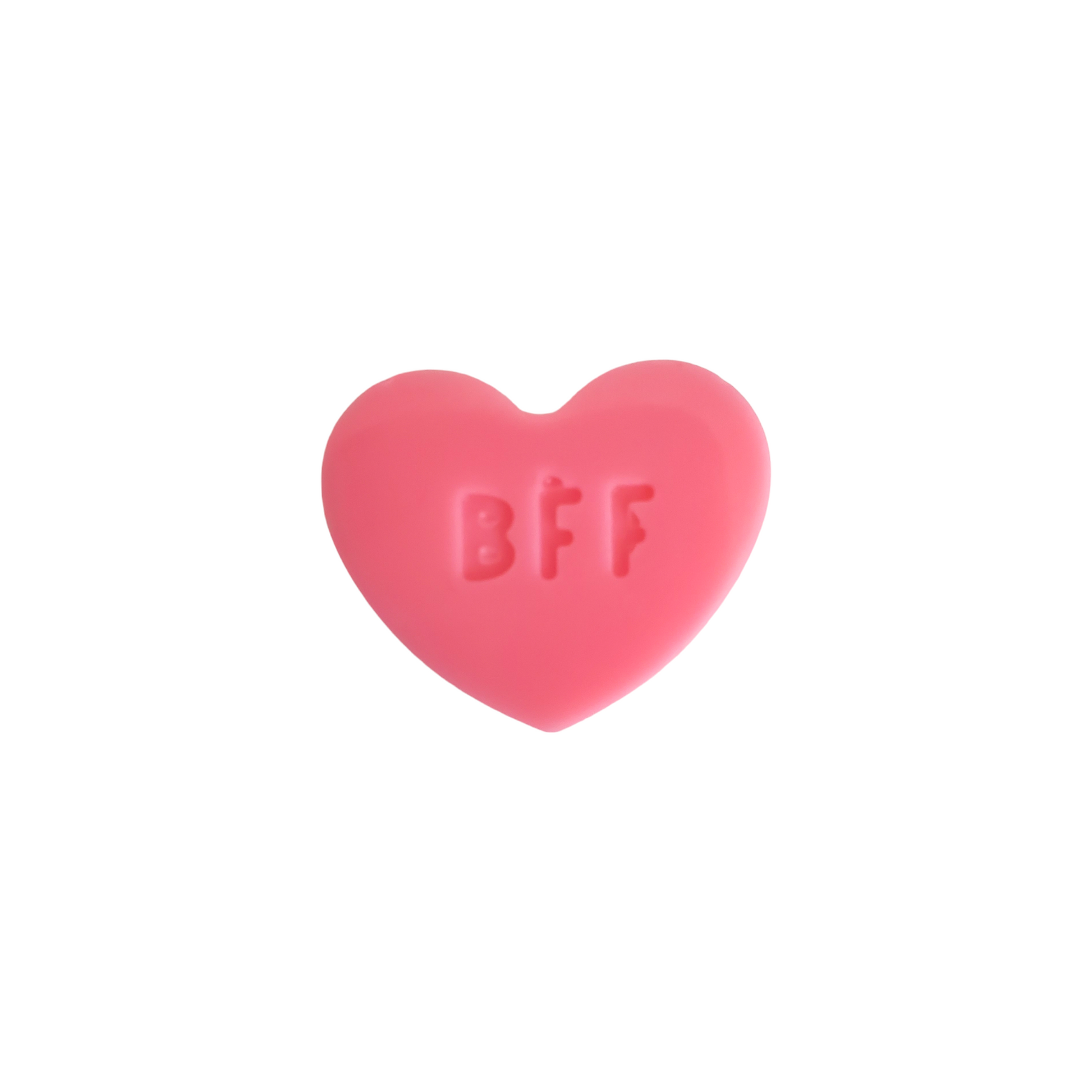 Pink candy heart soy wax melt with BFF etched in the center.