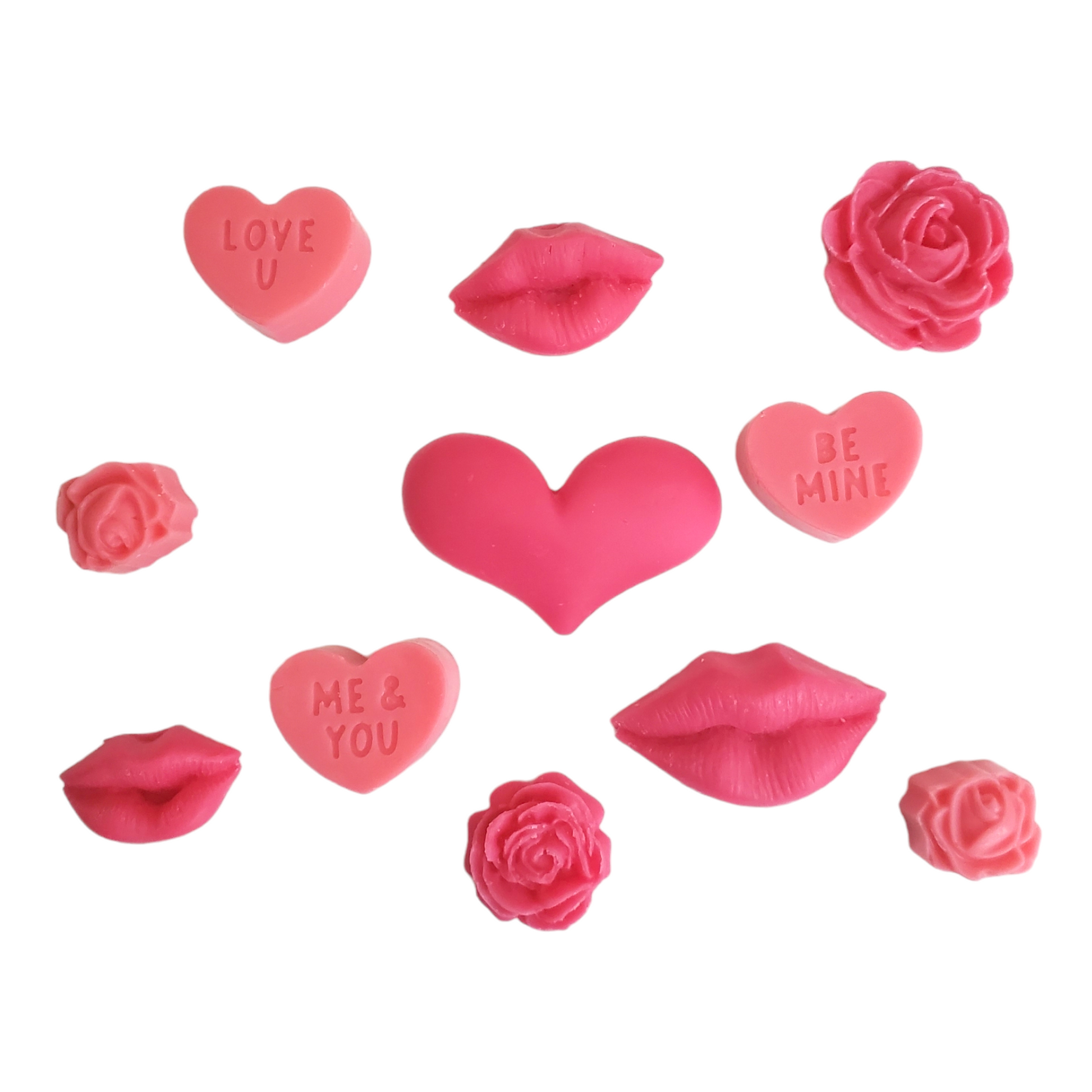 Love package soy wax melts include lips, roses, and hearts