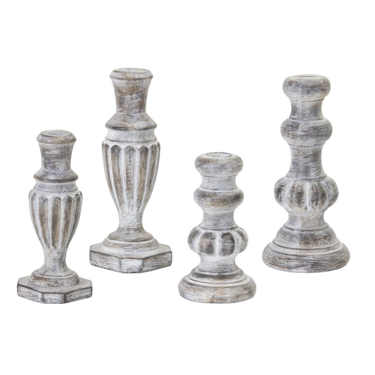Grey/White Rustic Candle Holders (Set of 4)