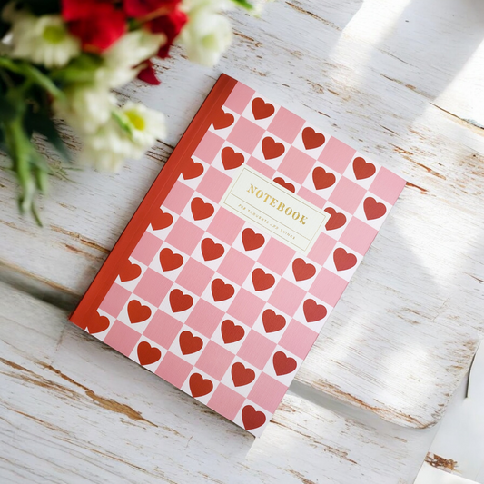 Checkered Pink & Red Hearts Lined Paper NoteBook