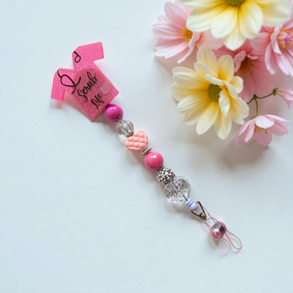 Nursing Scrub Top Badge Reel with Acrylic Beads and Charms/ Retractable ID Holder, Multiple Colors Options