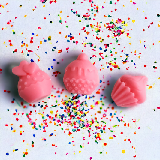 Three small pink cupcake soy wax melts