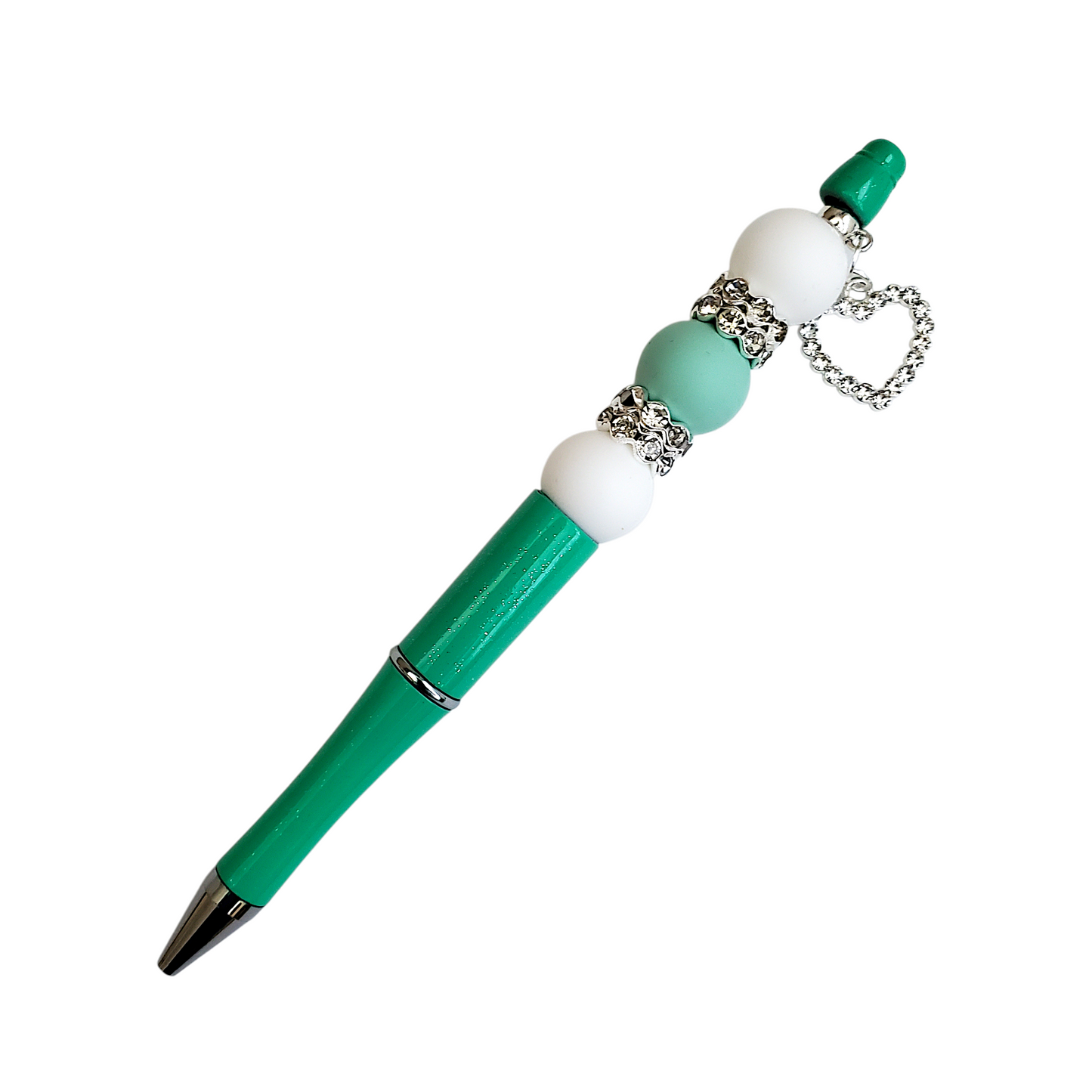 Beaded Pen with Diamond Heart Charm