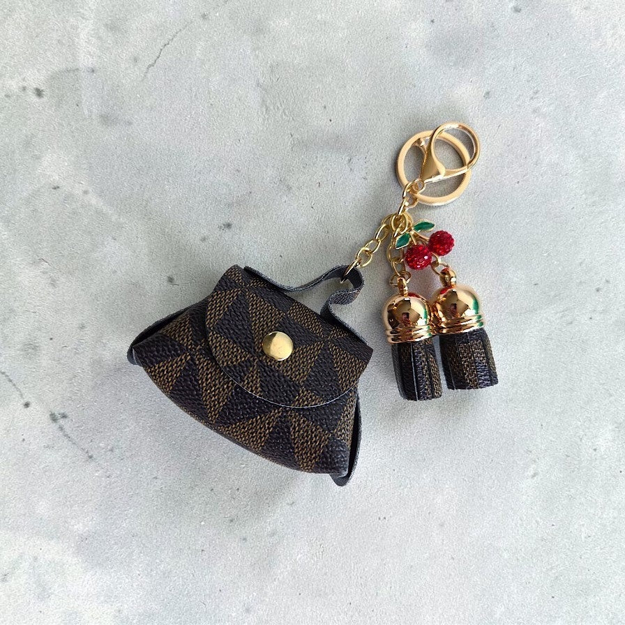 Faux Leather Geometric Pattern Mini Keychain Handbag with Charms