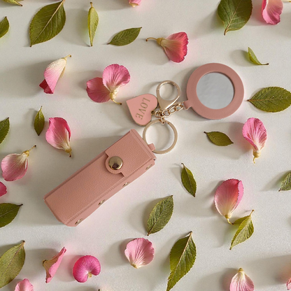 Lipstick Holder Keychain with Round Mirror & Charm