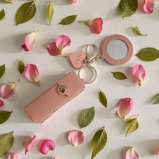 Lipstick Holder Keychain with Round Mirror & Charm