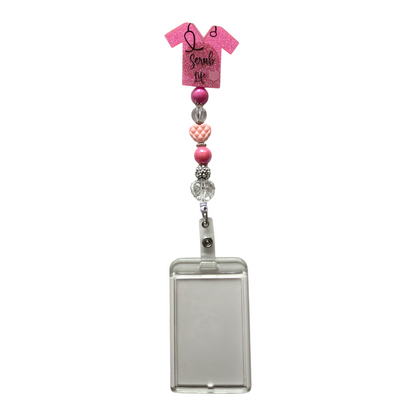 Nursing Scrub Top Badge Reel with Acrylic Beads