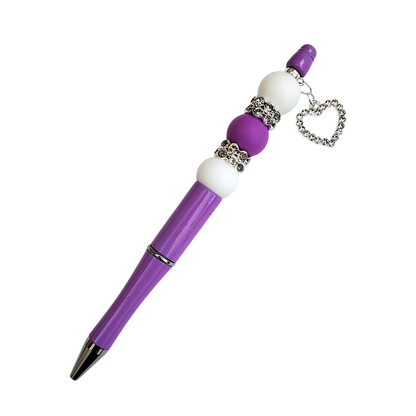 Beaded Pen with Diamond Heart Charm