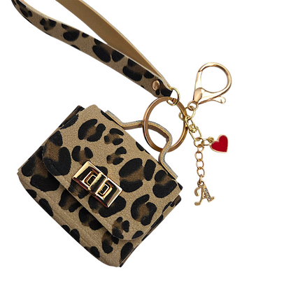 Cheetah Print Mini Mini Keychain Purse with Letter Charms