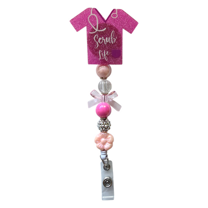 Nursing Scrub Top Badge Reel with Acrylic Beads