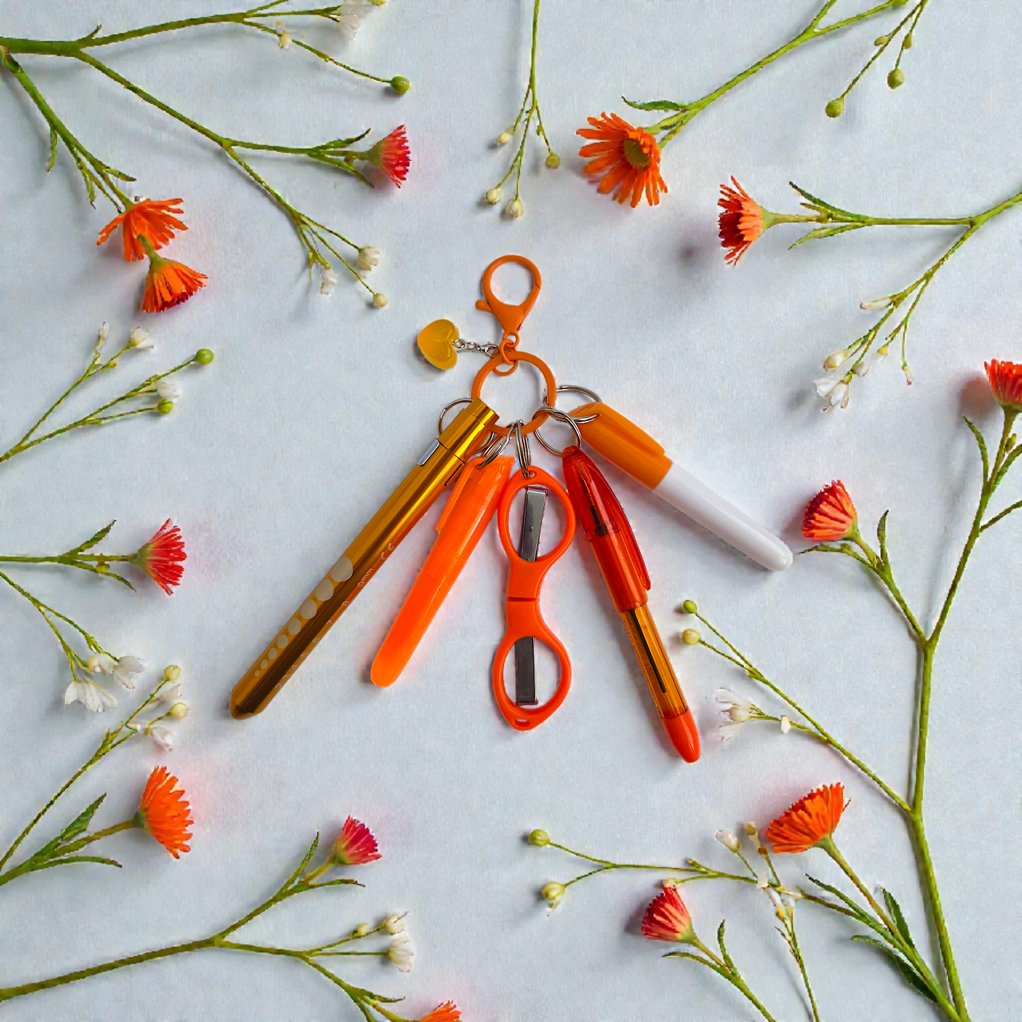 Badge Reel Accessory Set: Mini pen, highlighter, Sharpe, Scissors Penlight