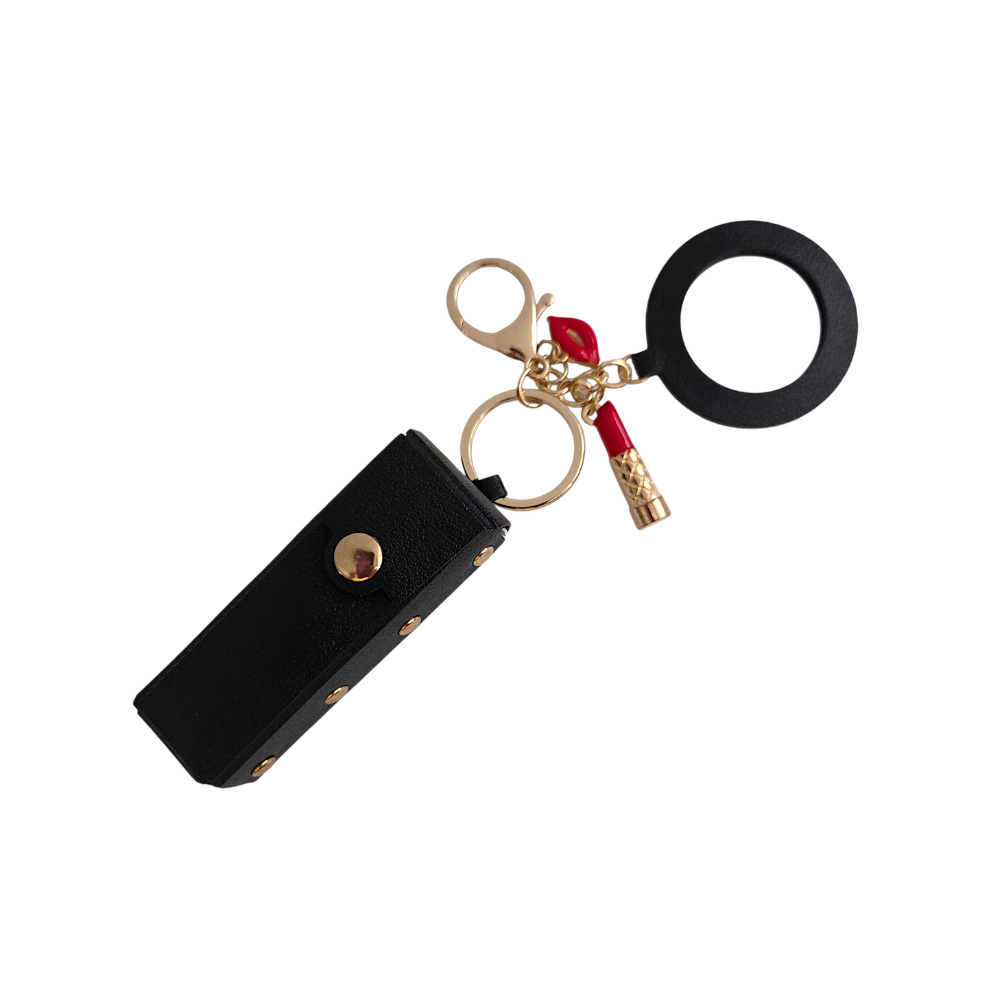 Lipstick Holder Keychain with Round Mirror & Charm