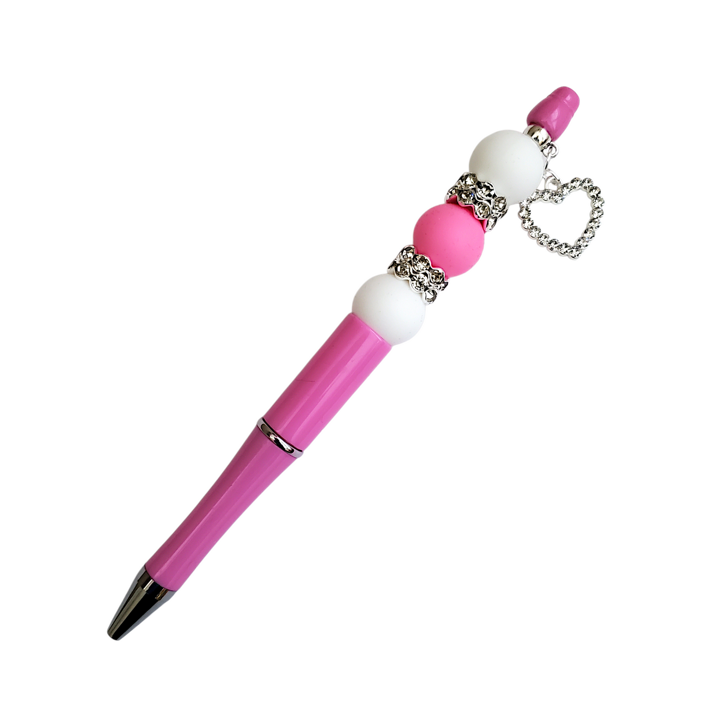 Beaded Pen with Diamond Heart Charm