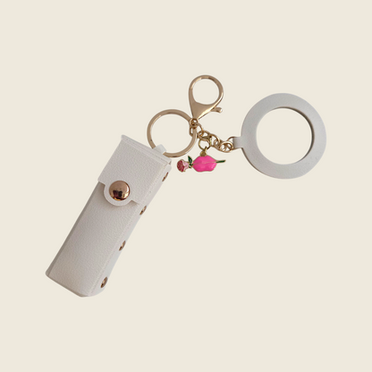 Lipstick Holder Keychain with Round Mirror & Charm