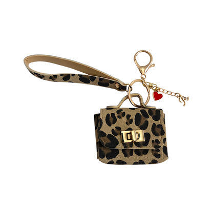 Cheetah Print Mini Mini Keychain Purse with Letter Charms