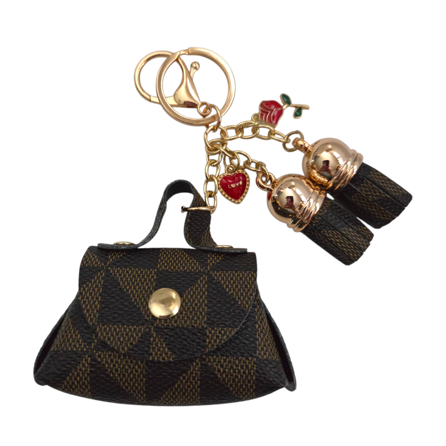 Faux Leather Geometric Pattern Mini Keychain Handbag with or without Charms