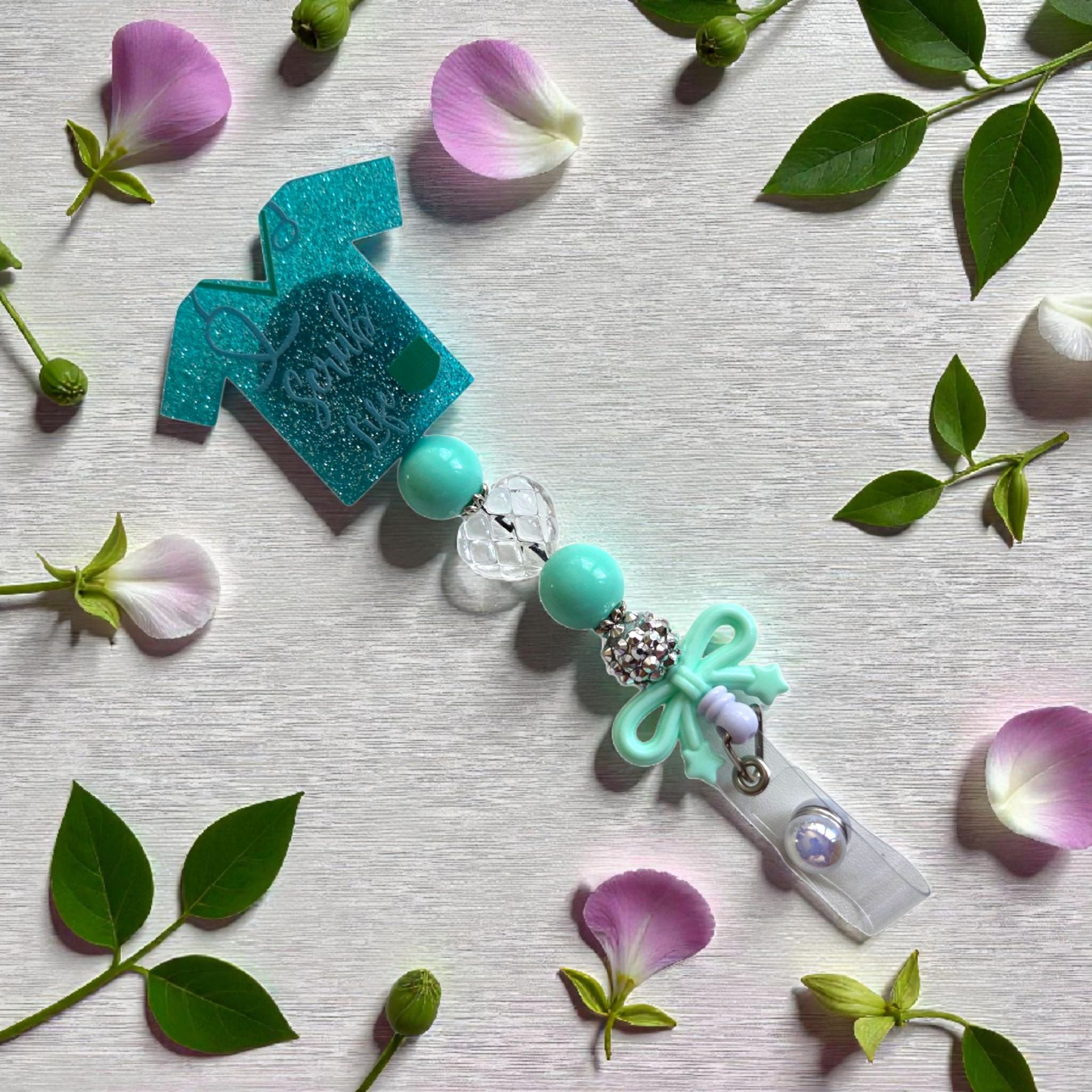 Nursing Scrub Top Badge Reel with Acrylic Beads and Charms/ Retractable ID Holder, Multiple Colors Options